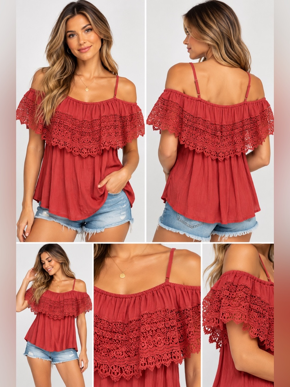 Buckle Ultra Pink Orange Off-Shoulder Lace Ruffle Camisole Size Large NWT